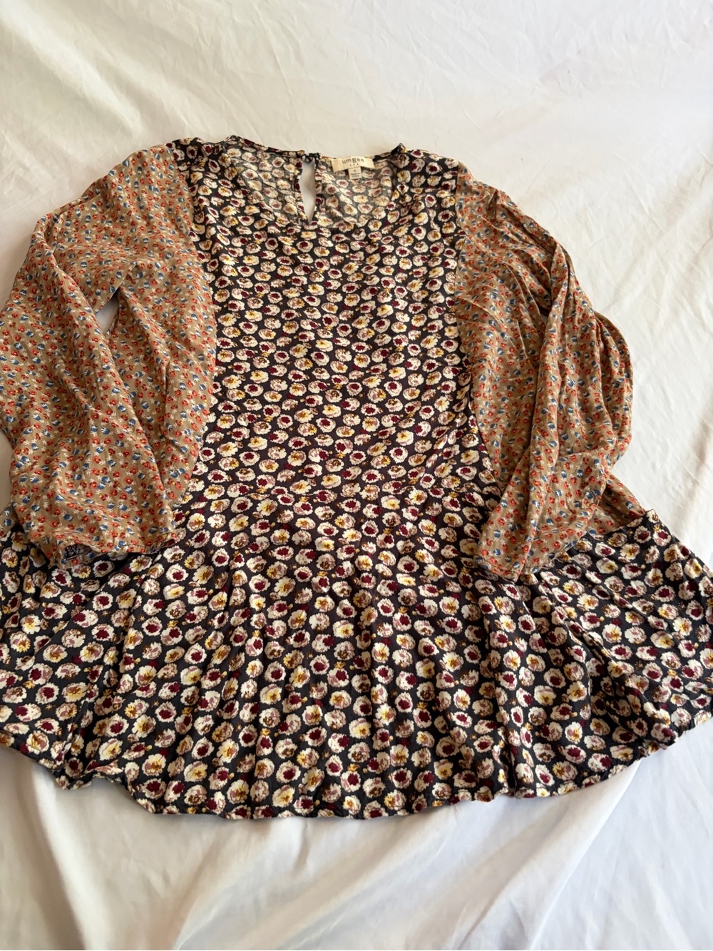 Umgee Mixed Floral Peplum Blouse - Black & Brown
